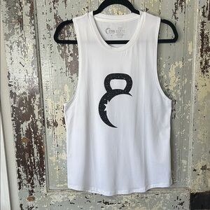 ZYIA White Tank Top with Black Kettlebell Design